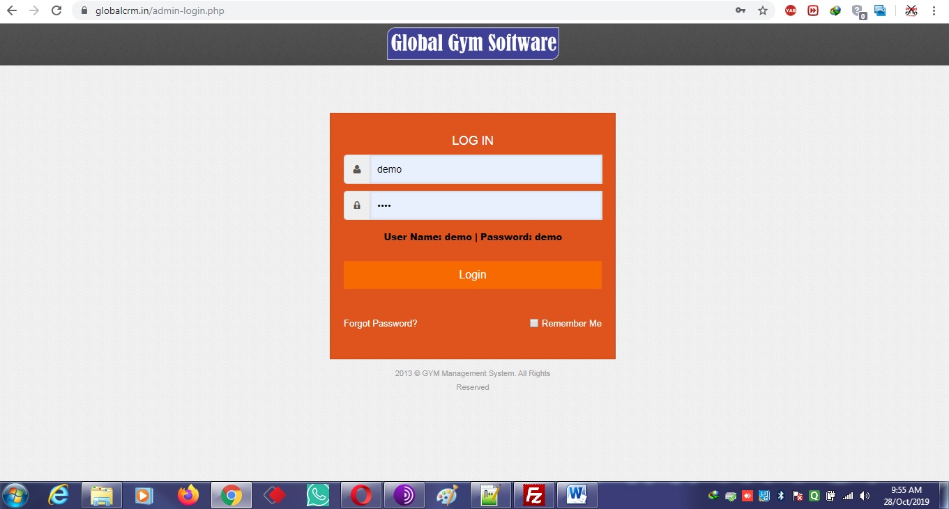 global gym software login page